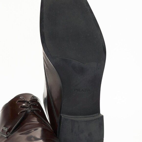Prada Brown Spazzolato Leather Lace-Up Derbies - Picture 5 of 12